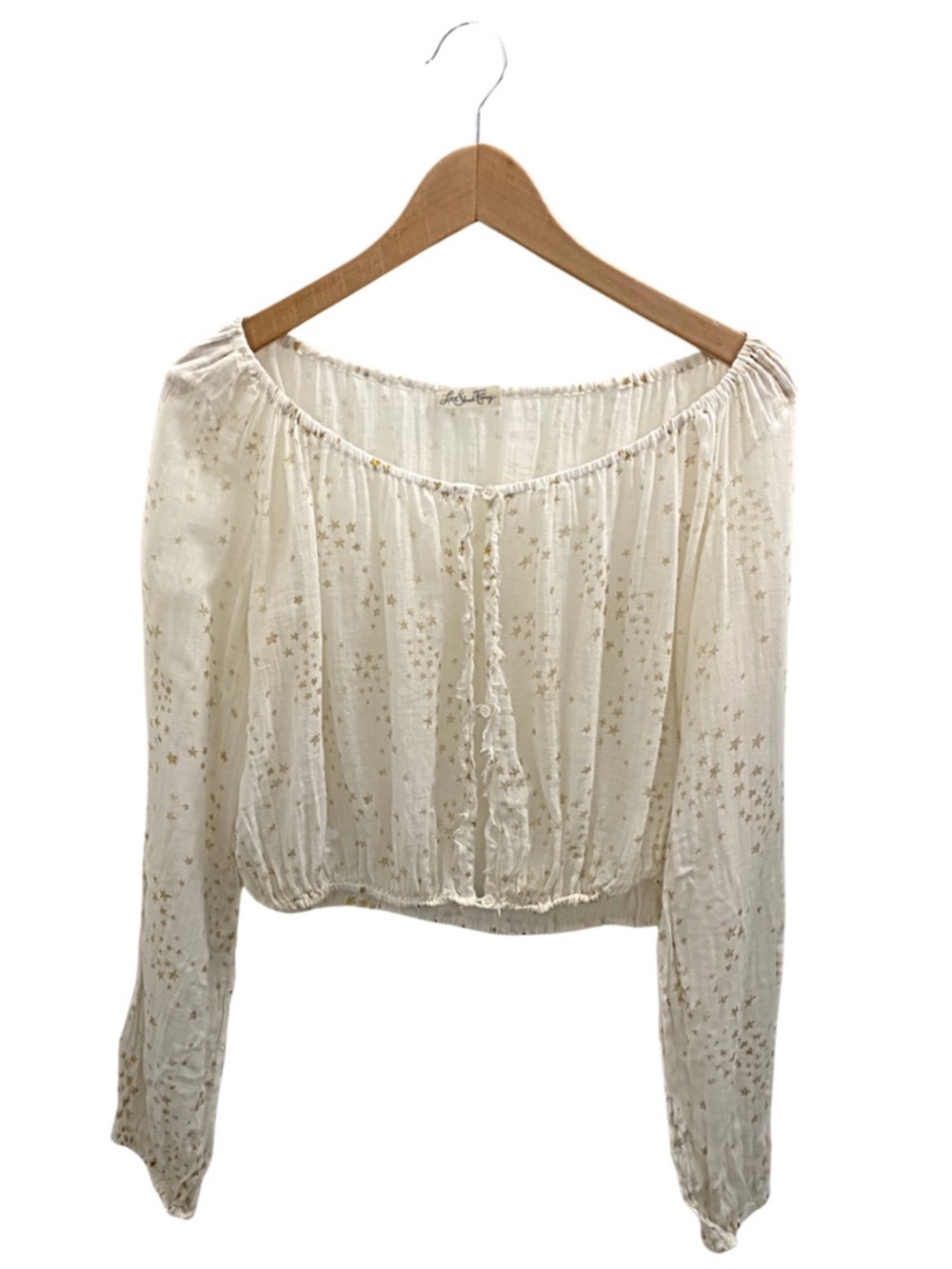 LoveShackFancy Star Foil Cropped Long Sleeve Shirt Size Large
